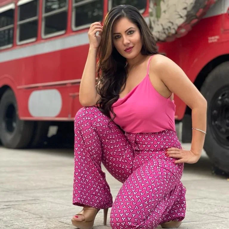 Puja Banerjee curvy body pink outfit