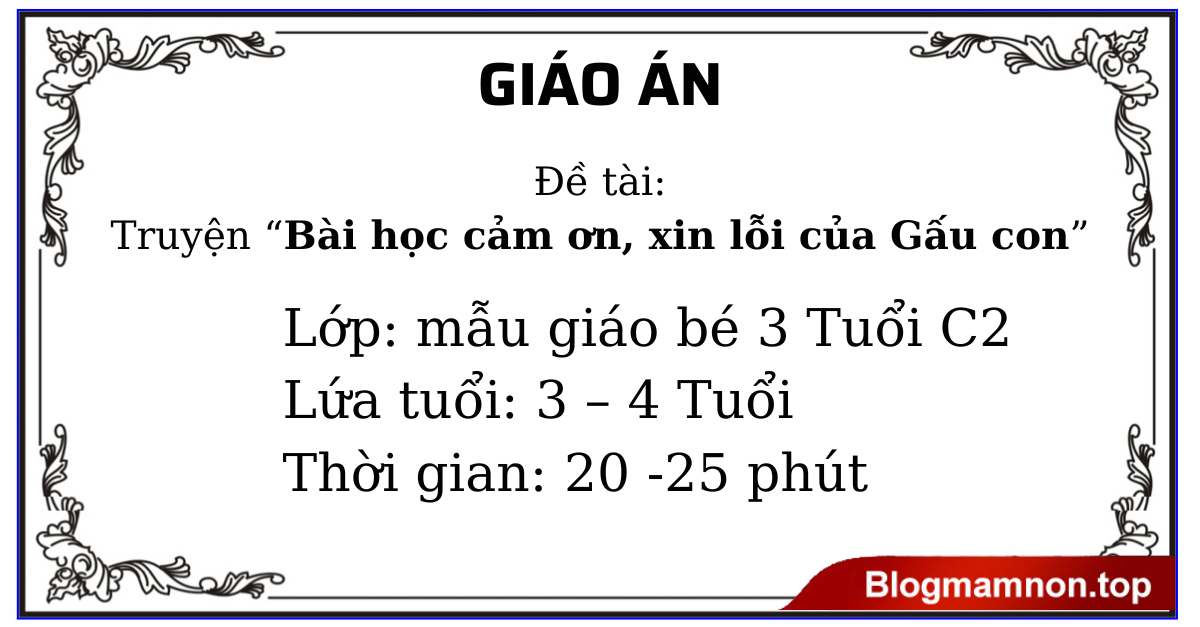 Giáo án bài học cảm ơn và xin lỗi của gấu con 3 – 4 Tuổi