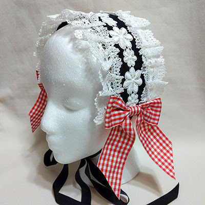 Baby Emilia Gingham Headdress (2019) Black x Red x Offwhite