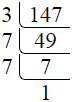 Prime factorization of 147 by division method.