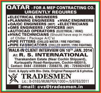 Urgently Required For Qatar