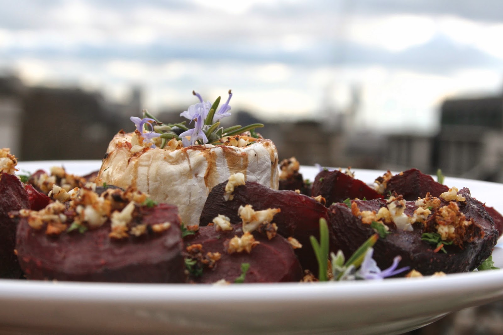 Roasted Beets with Goats Cheese and Rosemary Cauliflower 'Bread' Crumbs