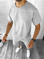 Trening barbati gri pantaloni + tricou oversize