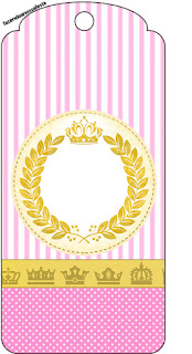 Corona Dorada en Fondo Rosa: Etiquetas para Candy Bar para Imprimir Gratis.