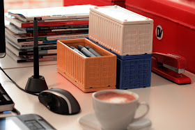 desktop organizers, ceramic, shaped like cargo containers