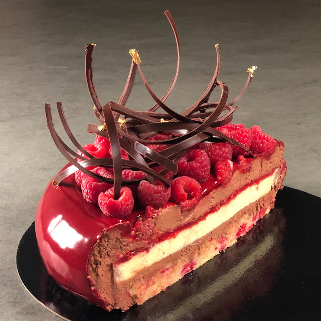 Recette d'entremets vanille chocolat framboise