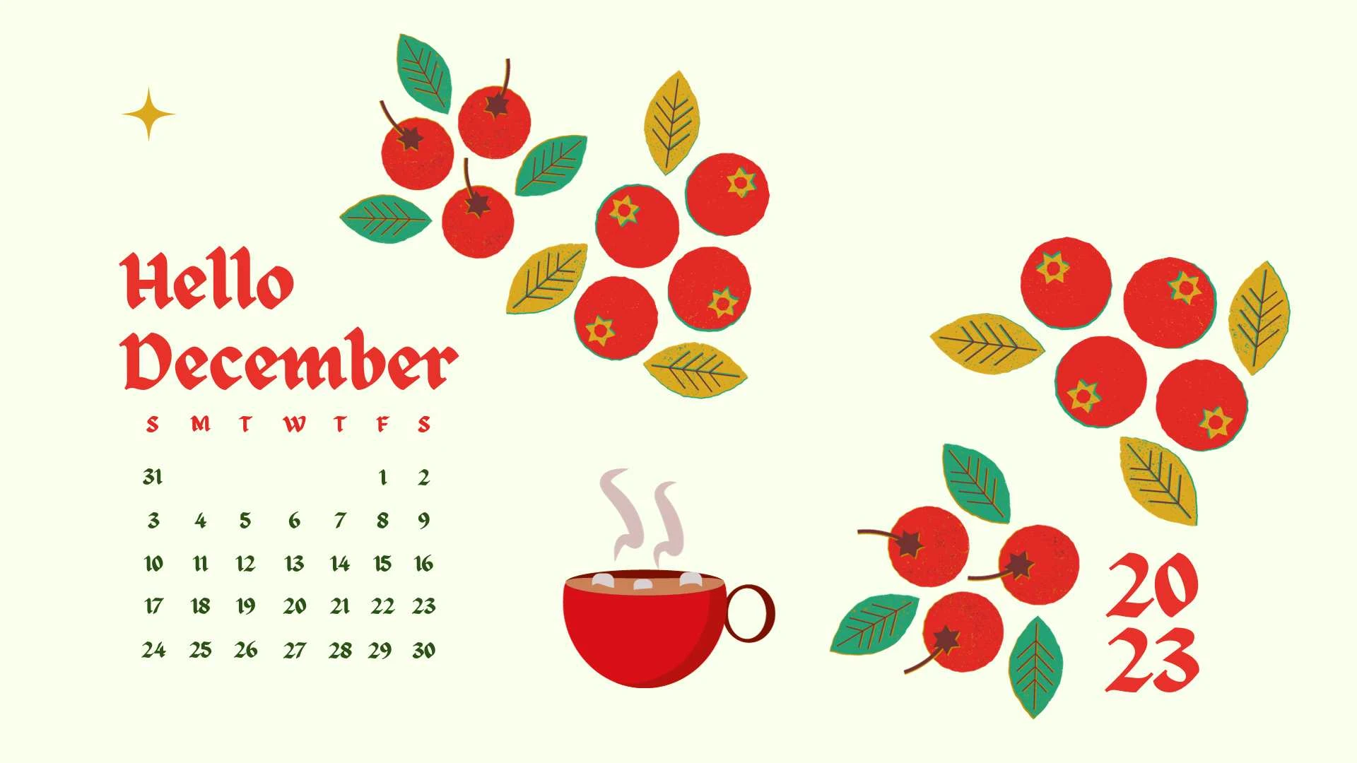 simple december 2023 calendar wallpaper