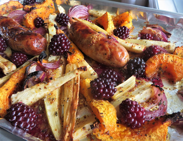 Sausage & Blackberry Tray Bake