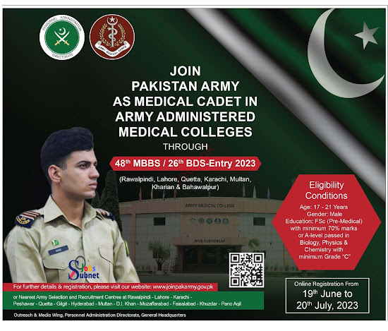 Pak Army Jobs 2023 as Medical Cadet