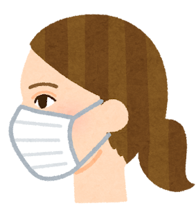 マスクを付けた人の横顔のイラスト（白人女性）