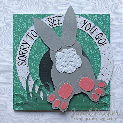 Sorry to See You Go - Bunny Butt Card. Designed by Janet Packer https://craftingquine.blogspot.co.uk for Simply Crafty SVGs using the Bunny Butt Box SVG file. Turning a gift box into a card. Leaving Card.