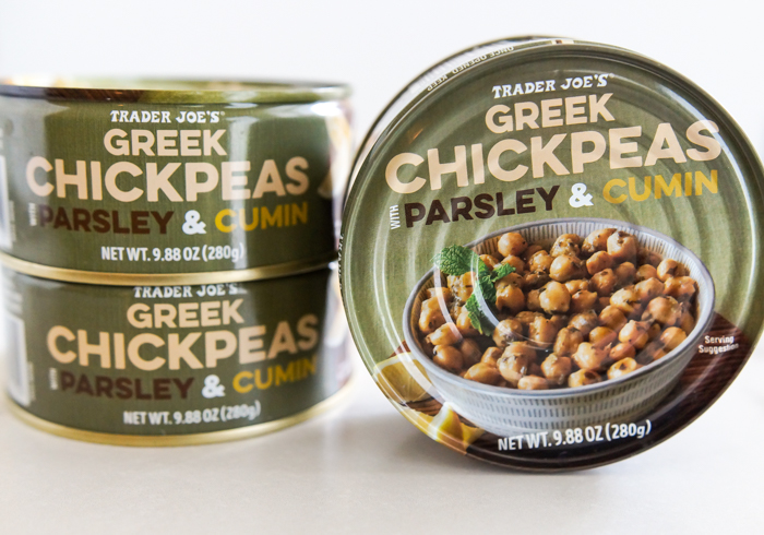 3 cans of Trader Joe's Greek Chickpeas