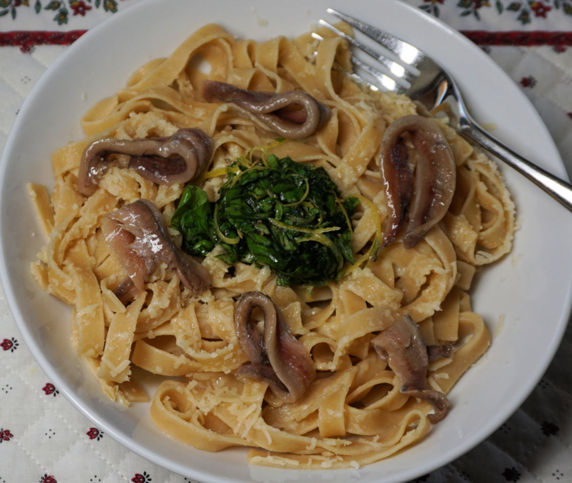 Lemon tagliatelle with anchovies