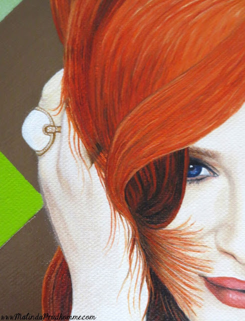 malinda prudhomme, colour inspired beauty, christina hendricks, portrait painting, portrait artist, mixed media art, mixed media painting, mixed media artist, beauty art, mad men, checkered artwork