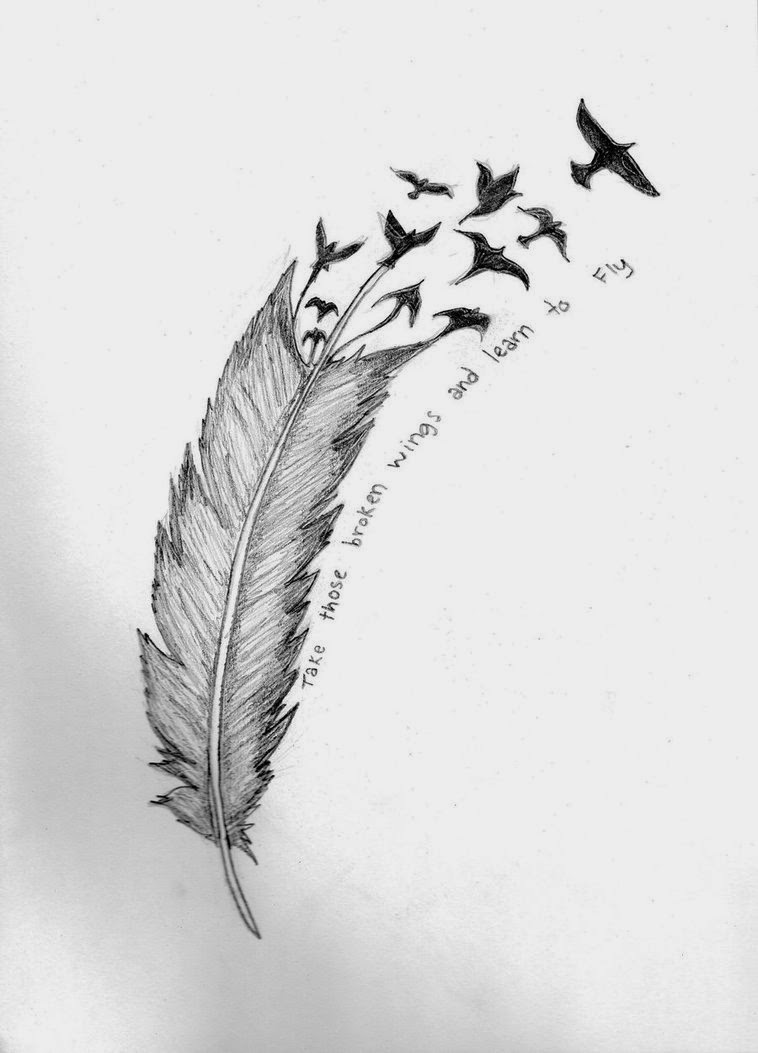Feather with Birds Tattoo Designs