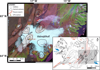 Imagen Landsat-8 tomada el 06 de septiembre de 2014, que muestra los principales volcanes y enjambres