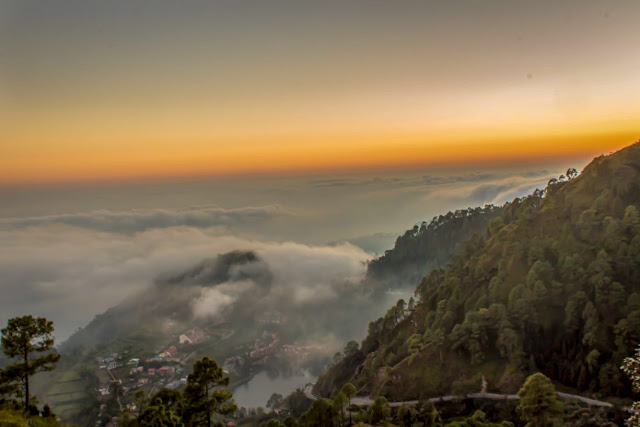 Nainital evening view from road.