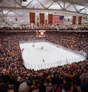 View from the cheap seats of Mariucci Arena at a Gophers Hockey Game