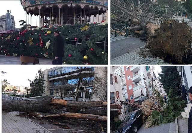 Strong Winds in Tirana, Christmas Tree down and many damages