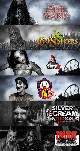 SCarowinds Halloween Haunt Maze Line Up featuring 7th Ward, CornStalkers, Defex, Last Laff 3D, Silver Scream Studios and Zombie High