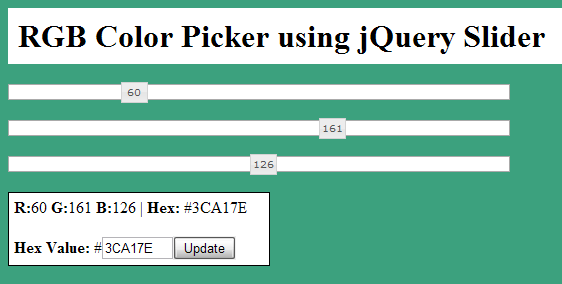 jQuery Slider User Interface: RGB Color Picker with Hex Converter