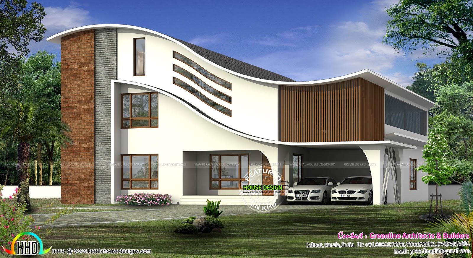 Full curved  roof modern home Kerala home design and 