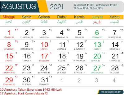 Template Kalender 2021 Agustus