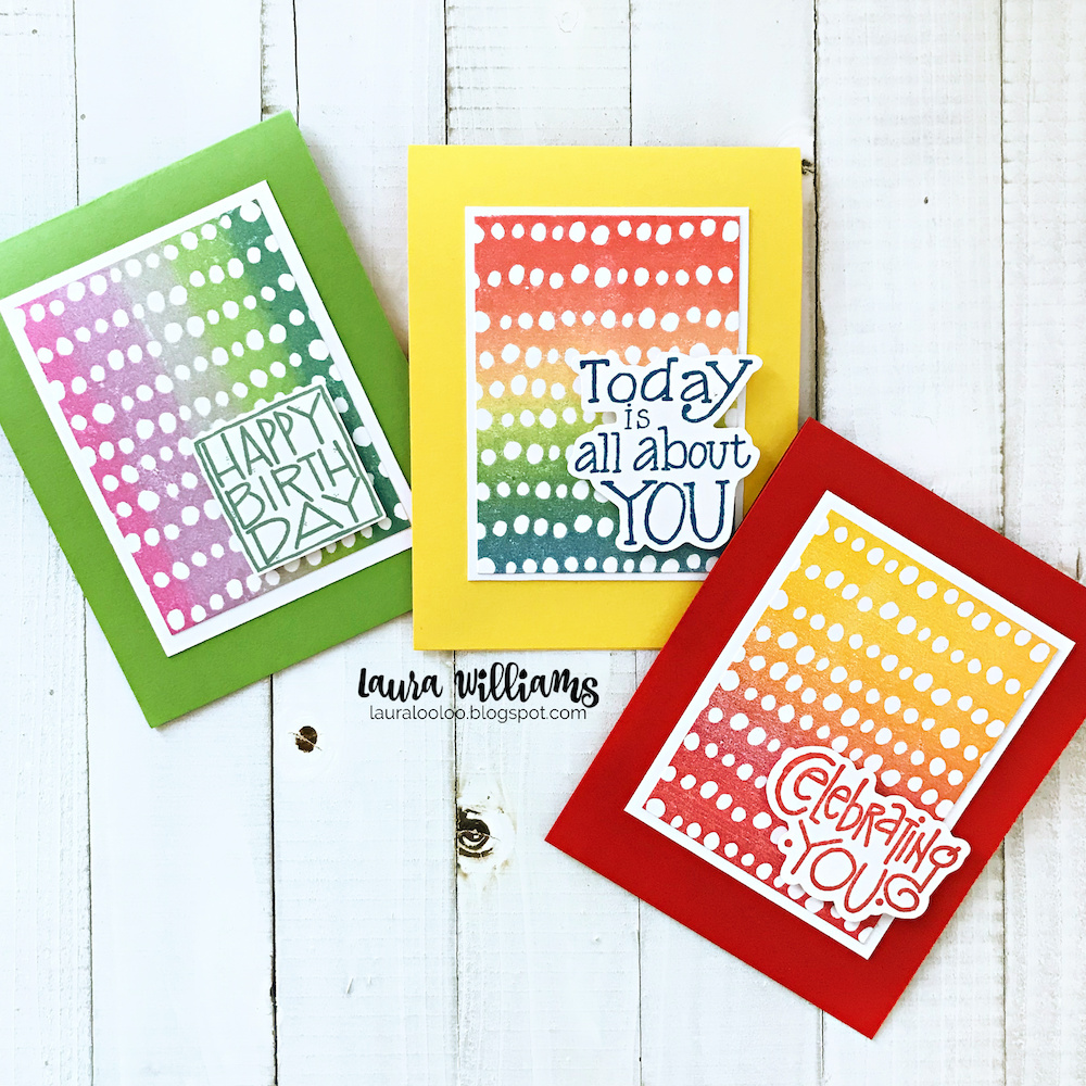 Click to see a simple way to use background stamps to make colorful birthday cards for everyone!