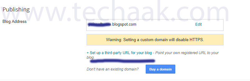 Click on +setup a third party URL for your blog