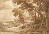 Landscape with Figures by Claude Gellee - Landscape Drawings from Hermitage Museum