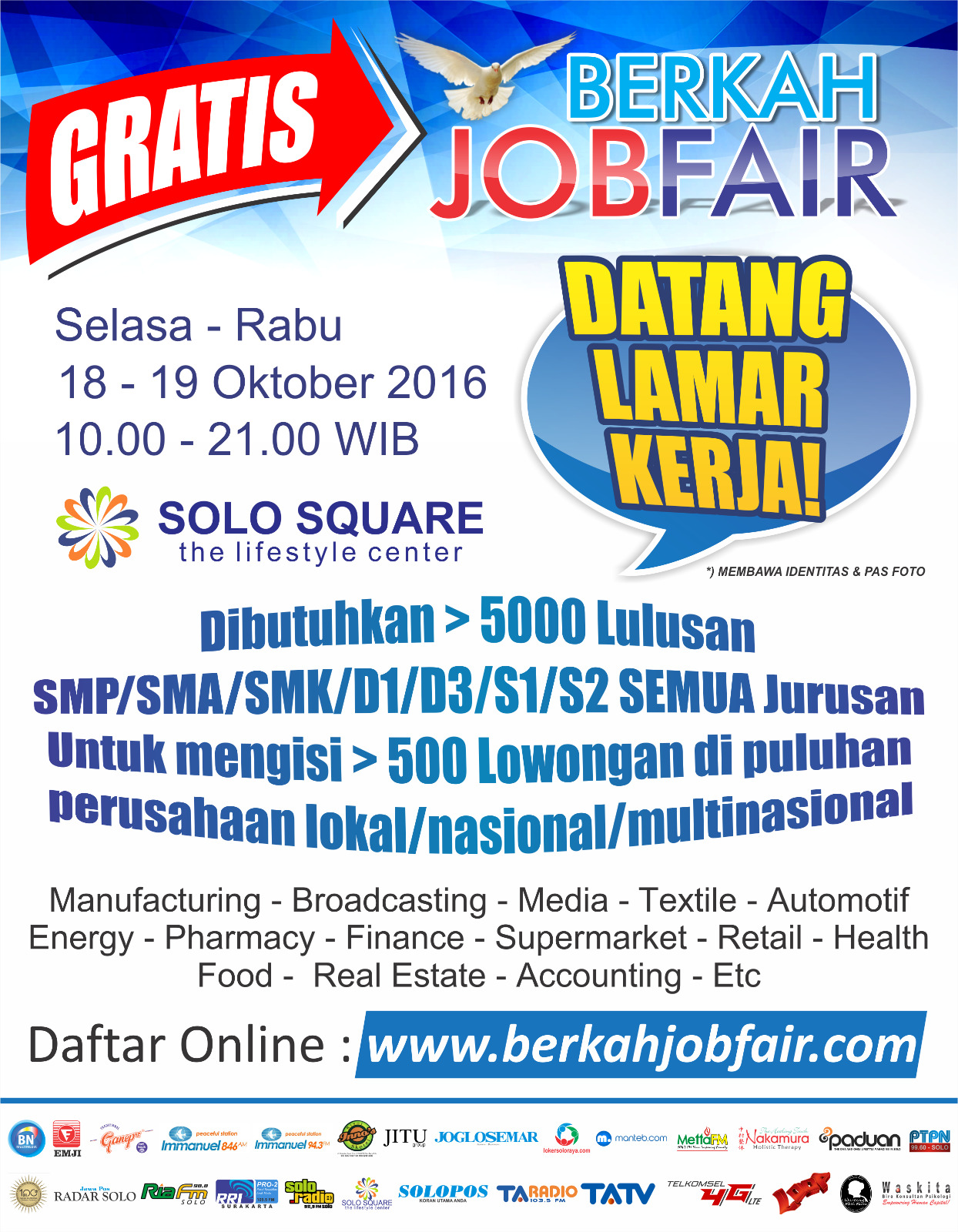 Gratis !! Bursa Lowongan Kerja Berkah Job Fair 2016 di 