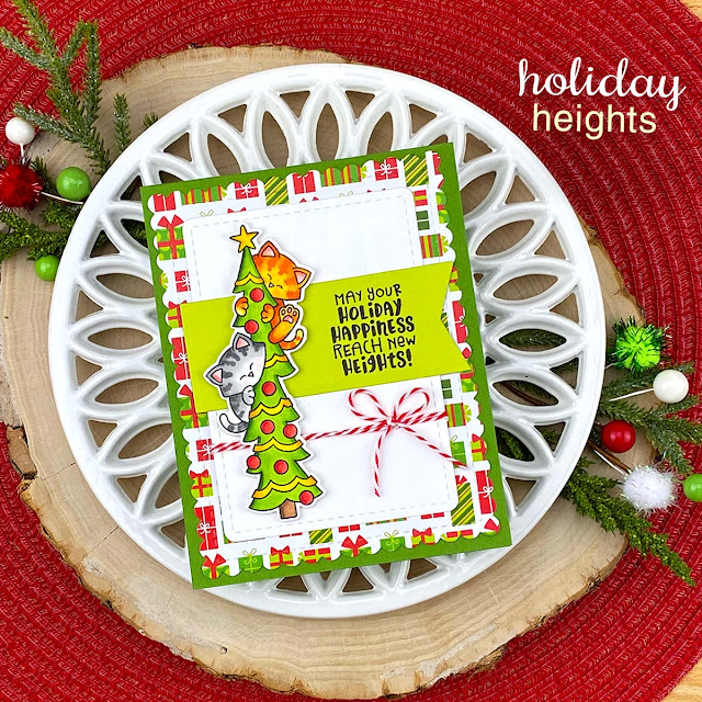 Cats and Christmas Tree Card by Jennifer Jackson | Holiday Heights Stamp Set, Canine Christmas Paper Pad and Frames & Flags Die Set by Newton's Nook Designs