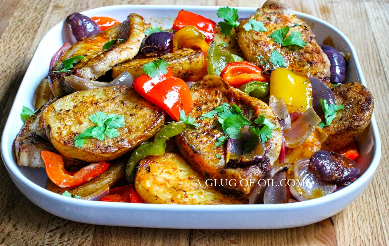 Pork Pepper and Potato Traybake