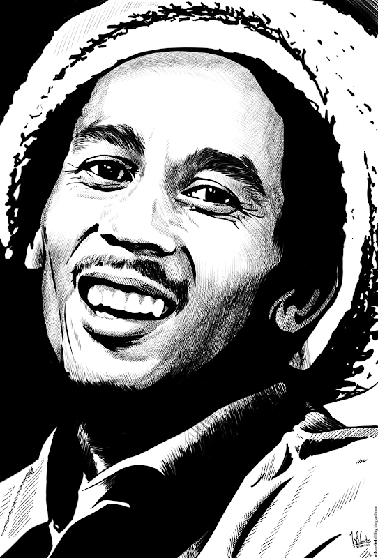 Ink drawing of Bob Marley, using Krita 2.4.