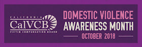 CalVCB logo and text: Domestic Violence Awareness Month, October 2018.