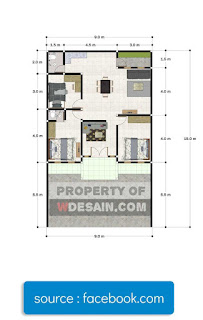 Denah rumah minimalis di lahan 9x15