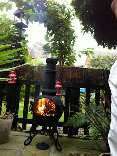 Courtyard in Derbyshire with cast iron chiminea feature