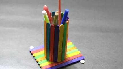 terUNIK Cara  Membuat  Tempat  Pensil  Bulat dari  Stik  Es 