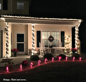 Vintage, Paint and more... vintage Christma porch lit up at night