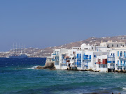 GreeceMykonos. Lena and windmills. Little Venice. (little venice mykonos )