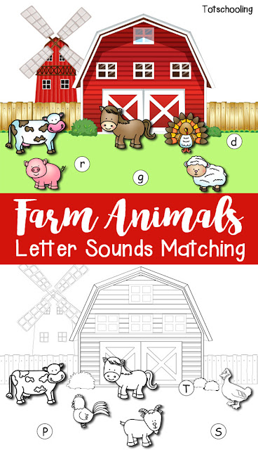 FREE beginning letter sounds matching with a farm animal theme. Great preschool and kindergarten activity to learn letter sounds and can be used as a cutting, pasting and coloring activity.