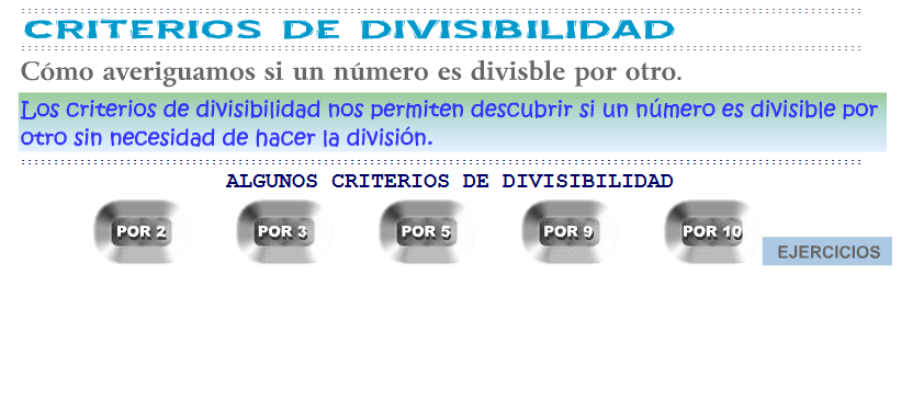 http://www3.gobiernodecanarias.org/medusa/eltanquematematico/todo_mate/multiplosydivisores/divisibilidad/divisibilidad_p.html