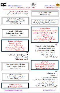 ننشر لكم اعلان وظائف وزارة القوى العاملة لجميع المؤهلات " عليا - دبلومات - عمال وفنيين " لعدد 3056 وظيفة برواتب تصل 5000 جنيه تقدم الأن على وظائف دوت كوم 