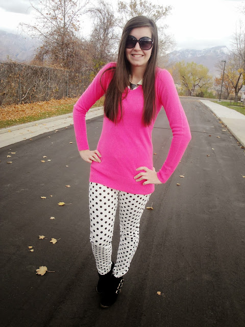 polka dot, style latley, necklace, statement necklace polka dot pants, windsorstyle, windsor store, windsor, pink sweater, ankle booties, ankle boots, booties, cute, bag, long hair, polka dot pants, dots, 