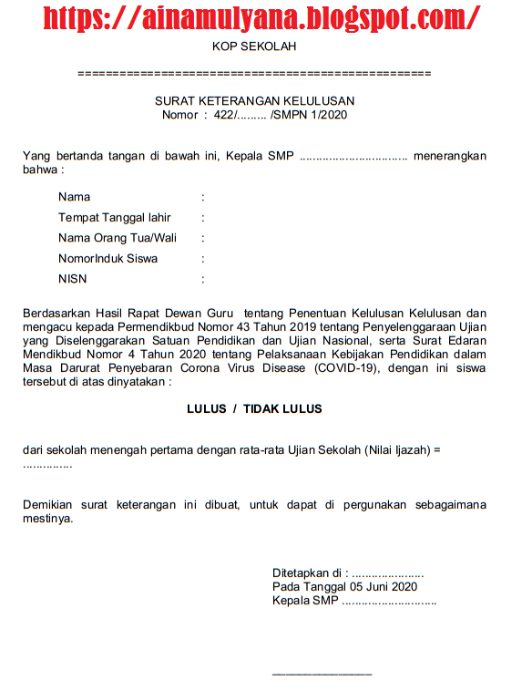 Wow 9+ Contoh Surat Keterangan Lulus Smp 