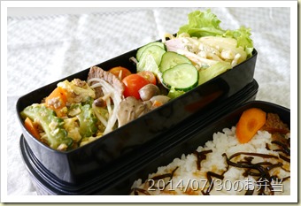ゴーヤチャンプルーと牛肉野菜炒め弁当(2014/07/30)