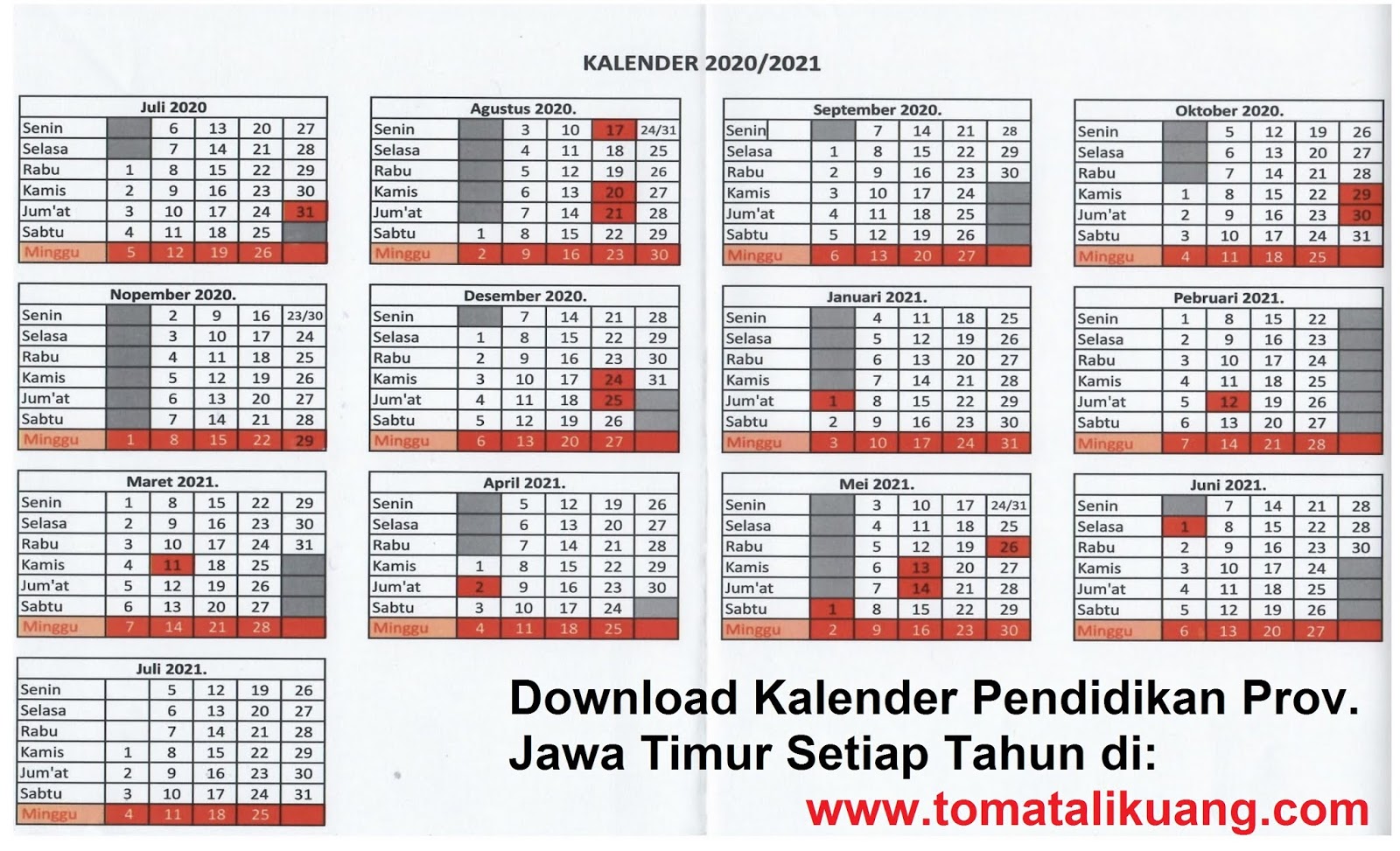 Download Kalender  Pendidikan  2021 2021  Jawa  Timur  PDF 