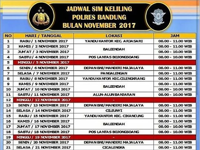 Jadwal SIM Keliling Polres Bandung Bulan November 2017