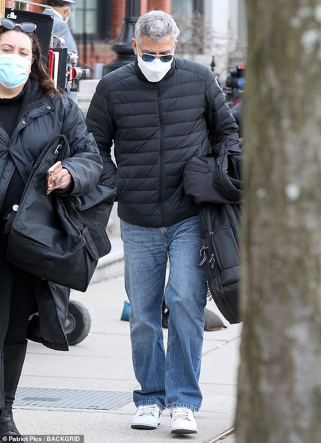 George Clooney with a casual look after arriving in Cambridge to prepare for The Tender Bar