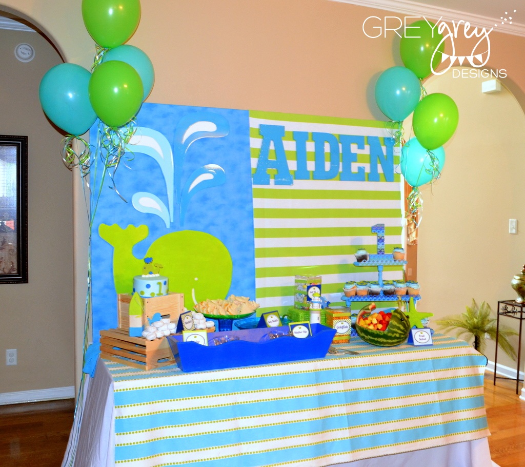 Greygrey Designs Aiden S Green Whale 1st Birthday Party